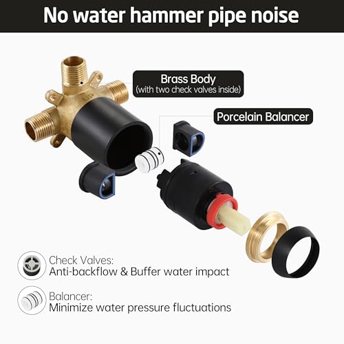 KES Shower Faucets Sets Complete, Rain Shower Head Shower Valve and Trim Kit Pressure Balance Wall Mount Shower System Matte Black, XB6202F18-BK miniatura 7