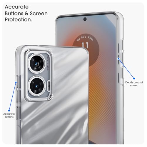 Image of Amazon Basics Back Cover for Motorola Moto Edge 50 Fusion 5G / Motorola Moto G96 5G | Pearl-Marble Swirl Design | Slim Shockproof TPU | Camera Protection Bumper Case (Silver)