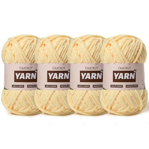 Image of 4 Packs Plush Chenille Chunky Crochet Yarn - Baby Yarn for Crocheting Soft - Velvet Yarns Knitting for Blankets Crafts - Fluffy Amigurumi Yarns 200g /262.5yds (4 Yellowish)