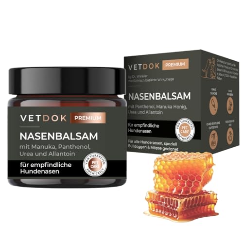 VETDOK® by Dr. Winkler Nasenbalsam für Hunde mit Nasenproblemen – Panthenol, Manuka-Honig, Urea & Allantoin – Pflege für empfindliche Hundenasen – alle Hunderassen, speziell Bulldoggen & Möpse - 60ml