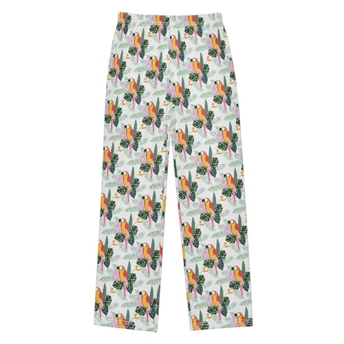 Tropical Parrot Palm Tree Boys Long Pants Soft Trousers Elastic Waist Kids Lounge Bottoms with Pockets S-XL