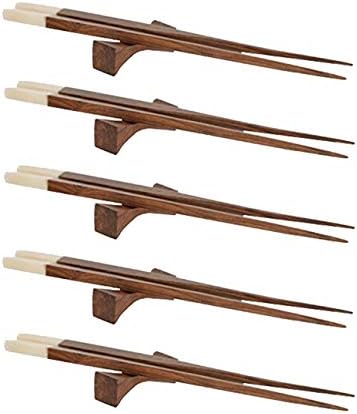 5sets Chopstick Natural Reusable Chopsticks Square Round Wood Chop Sticks with Stand | Combo Set of 5 (Each Set Content 5 Chopstick and 5 Stand)