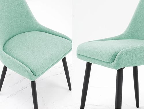 Image of Finch Fox Morris Glam Comfortable Fabric Upholstered Padded Living Room Side Dining Chair for Cafeteria Bedroom, Restaurents, Home, Office with Black Metal Legs in Pista Color (Set of 6)