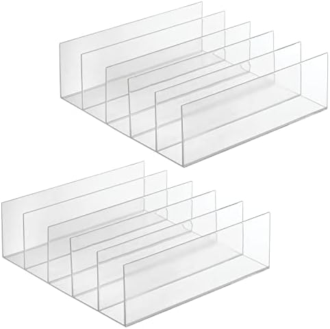 mDesign Set of 2 Clutch Bag Organiser  Practical Handbag Storage with 5 Slots for Clutches, Wallets, Card Pouches etc.  Plastic Tray for Wallets  Clear