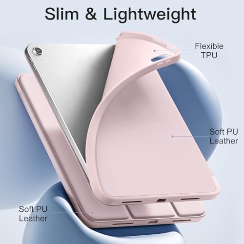 Image of Akkerds Compatible with iPad (A16) 11th Generation Case 11 Inch 2025, for iPad 10th Generation Case 10.9 Inch 2022 with Pencil Holder, Slim Trifold Stand Protective Cover with Soft TPU Back, Pink