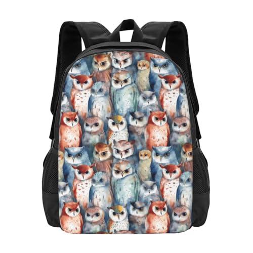 Watercolor Owl Backbags Large Adjustable Backpack Lightweight Daypack for Men Women 16.5 Inches