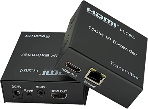 Image of Digital HDMI Extender 150m IP Over Cat5e /6 Uncompressed Full HD 1080p 60Hz hdmi Over Ethernet Cable, IP extender Support IR Remote Control and Hdmi Loop Out (HDMI Extender 150m IP Over Cat5e /6)