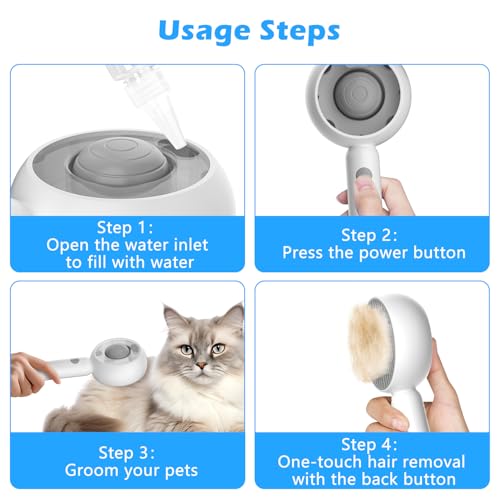 Image of 4 in 1 Cat Steam Brush for Shedding, Pet Grooming Brush with Self-Cleaning & Anti-Static, Massage Comb for Long and Short Haired Cats /Dogs, Gray