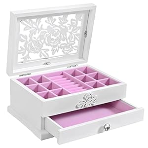 SONGMICS Jewelry Box, 2-Tier Jewelry Organizer with Flower Carvings, Drawer, Gift for Loved Ones, Kids, Jewelry Storage…