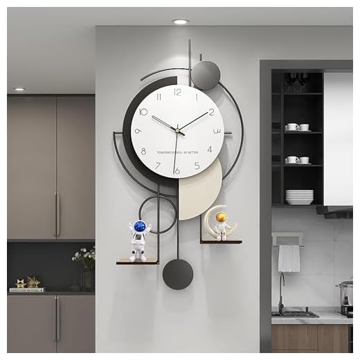 Large Modern Wall Clock Decorative for Living Room Decor with Battery Operated Non Ticking Silent Metal Wall Decor Clocks with Shelf Bedroom Study Office 32"