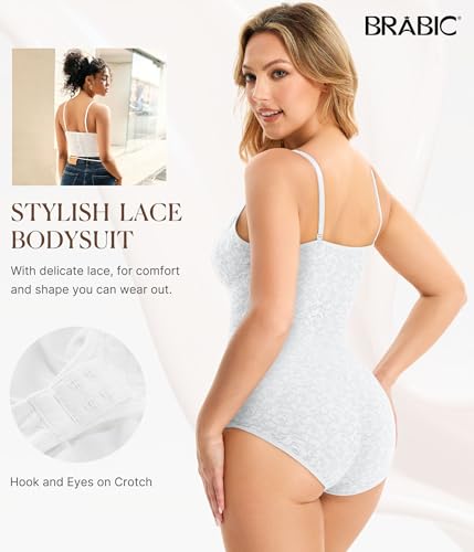 Image of BRABIC Lace Bodysuit for Women Tummy Control Shapewear Sleeveless Tops V-Neck Backless Camisole Jumpsuit Shaper