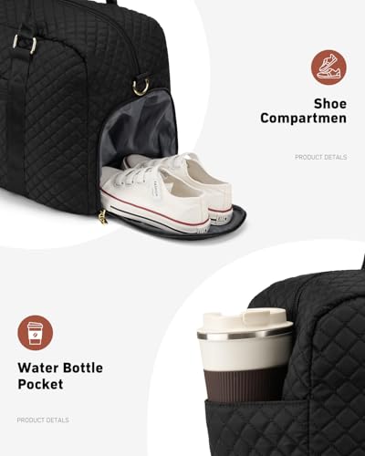 Travel Duffle Bag, Weekender Bags for Women with Shoe Compartment, Carry on Overnight Bag with Toiletry Bag & Wet Pocket, Hospital Bags for Labor and Delivery (Black)3