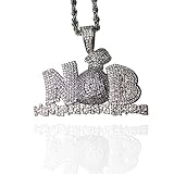 Never Going Broke NGB Money Custom Pendant Iced Diamond cz Necklace Men Women 925 Italy 14k White Gold Finish Iced Silver Charm Ice Out Pendant Stainless Steel Real 3 mm Rope Chain Necklace (16)
