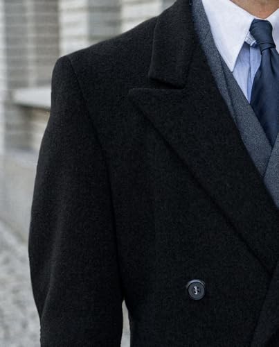 Men's Trench Coat Double Breasted Notched Lapel Peacoat Casual Warm Winter Long Jacket Overcoat With Pockets3