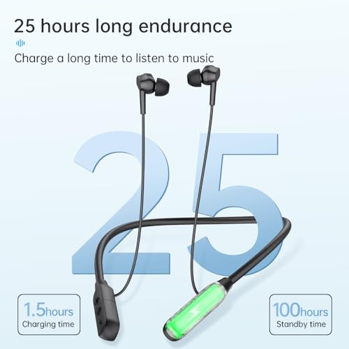 Image of Sports Bluetooth Headphones, 25 Hours Play time, 6.0 Wireless Neck-Worn Earbuds with Microphone, in-Ear Noise Cancellation, for Outdoor Sports Workouts. (Y9J)
