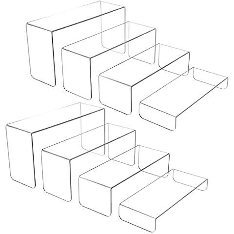 MerryNine 8 PCS Acrylic Risers for Display, 4-Tier Clear Display Stand Risers, multifunction acrylic transparent Pop stand for Cupcakes, Funko Pop Figures, cosmetics, Collectibles Display (Rectangle) Cover