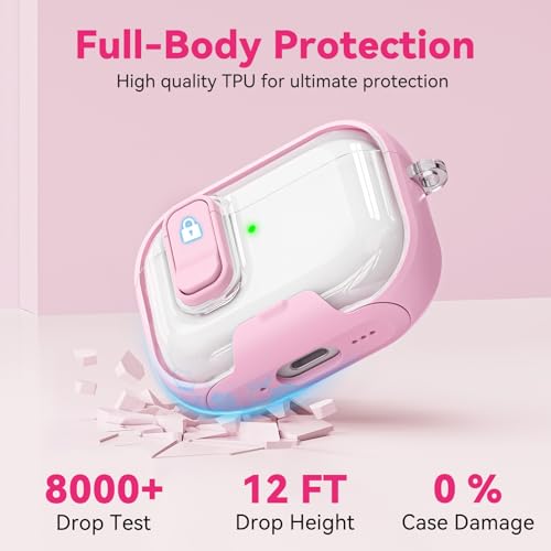 for AirPods Pro 3 Case 2025, with Keychain & Cleaner Kit, Soft TPU Cover for AirPods 3rd Generation Case with Safety Lock & Phone Stand, iPod Pro 3 Case Clear Cute Funny for Women Girls - Pink by Ekoonpft - Image 3