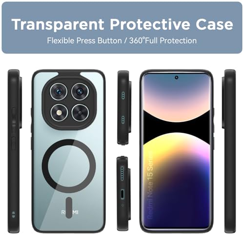 Image of Amazon Basics Back Cover for Redmi Note 15 Pro 5G Compatible with Mag-Safe | Shockproof Design | Hard Transparent Back Case (Black Mag-Safe)