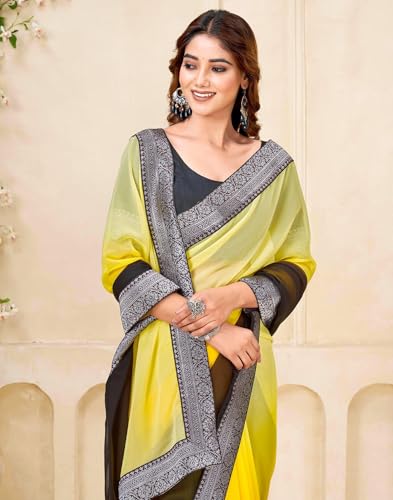 Image of SIRIL Women's Georgette Foil Printed Saree with Unstitched Blouse Piece