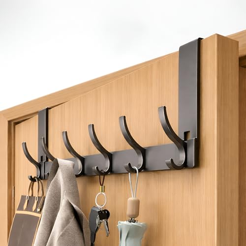 Over The Door Hook Rack with 12 Hooks (Grey) Heavy Duty Waterproof and Anti-Rust Hooks for Hanging Ideal Bathroom Bedroom & Kitchen Over Door Hanger Hooks for Holding Keys Towels Coats & Bags