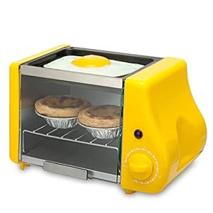 Elektrische oven mini, tafelmodel fornuis met kookplaat en grill, klap de glazen deur op en neer met handvat, 15 minuten tijdschakelaar, koekenpan, beige Happy Life