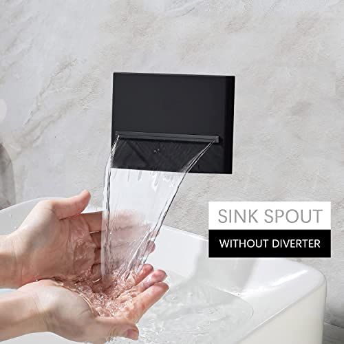 Zygolvq Waterfall Showerhead Tub Spout Fixtures - 1/2" Universal Wall Mounted Square Durable Metal Bathtub Faucet No Diverter, Bathroom Multiple Uses And Large Flow, Matte Black #TOP1