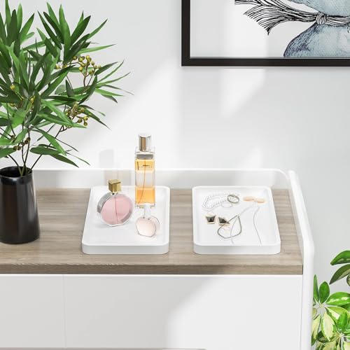 Image of Weenson Bathroom Vanity Trays for Countertop Toiletries Decor Candle Perfume Makeup, Kitchen Tray for Soap Dispenser Spice Salt Oil, White Tray for Toilet Tank Coffee Nightstand Set of 2