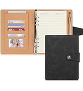 FYY Leather A5 Ring Binder Notebook, 6 Ring A5 Binder with A5 Refill Papers, Metal Buckle Travel ...