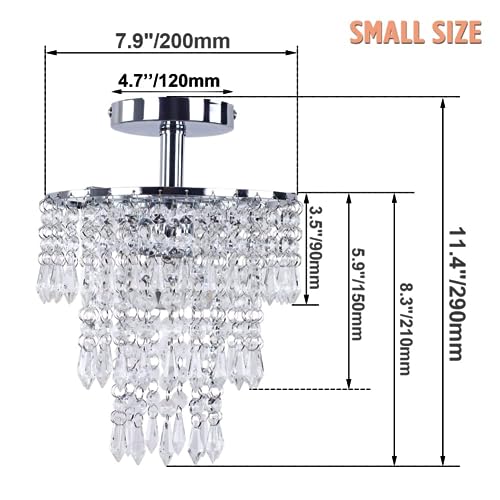 FRIXCHUR Modern Crystal Chandelier Ceiling Light Fitting Hallway Lights Ceiling Light 3 Tiers Crystal Raindrop Chandelier for Bedroom Living Room Dining Room (Chrome) - Image 5