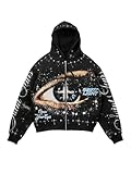 BEAUDRM Men's Hoodie Graphic Y2k Zip Up Drawstring Long Sleeve Hooded Sweatshirts Fall Jackets Black Medium