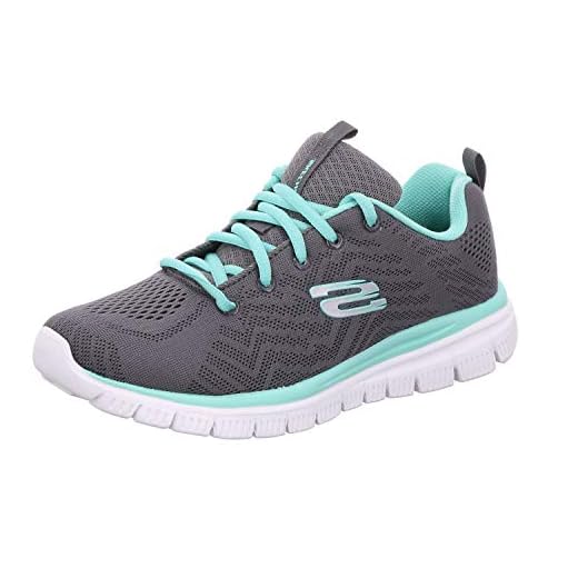 Skechers Graceful Get Connected, Zapatillas Mujer, Charcoal Mesh Green Trim, 38 EU
