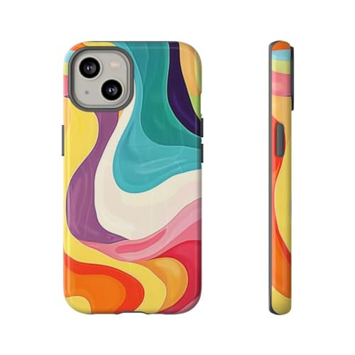 Coque rigide iPhone 14 motif abstrait groovy coloré et finition brillante multicolore