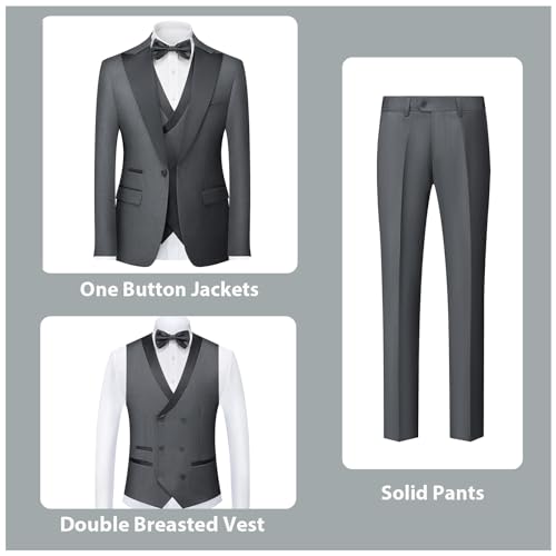 Rogers & Morris Tuxedo Suits for Men Solid 3 Piece Slim FitFormal Set Peak Lapels One Button Jacket Vest Pants2