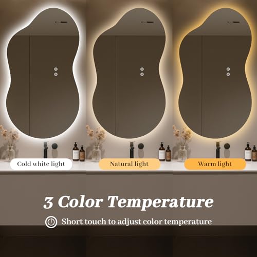 Image of WallBeyond 46 inchx26 inch Asymmetrical Bathroom Mirror with Lights, Irregular LED Backlit Vanity Mirror for Modern Master Bathroom, Dimmable Anti-Fog Mirror, Horizontal /Vertical Mount