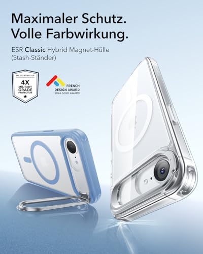 ESR Classic Hybrid für iPhone 17e/16e Hülle mit Flex-Ständer, Matt Hellblau – Ansicht 2