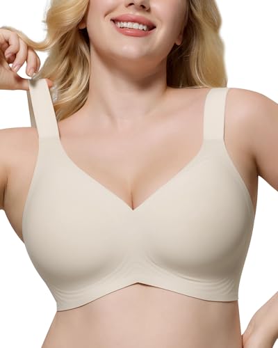 Image of HORISUN Seamless Bras Full Coverage Wireless Push Up Bra for Women No Underwire Comfort V Neck Bralettes with Support