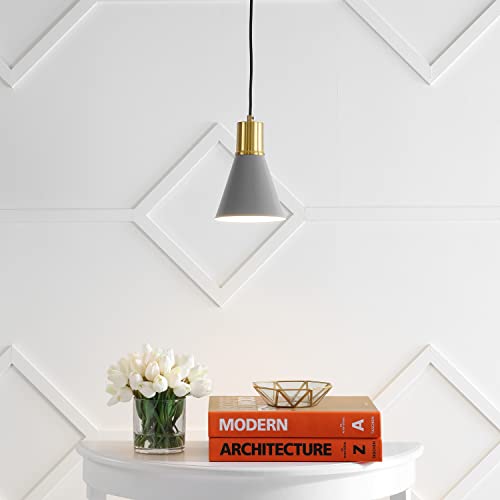 Image of JONATHAN Y Apollo Mid-Century 1-Light Pendant 6 inch, Gray /Brass Gold