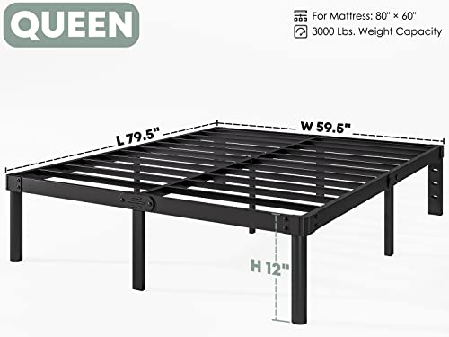 Rldvay Queen-Bed-Frame, 12 Inch Metal-Bed-Frame-Queen, Heavy Duty Platform Bed Frame Queen Size, No Box Spring Needed, Easy Assembly, Noise-Free, Black #TOP2