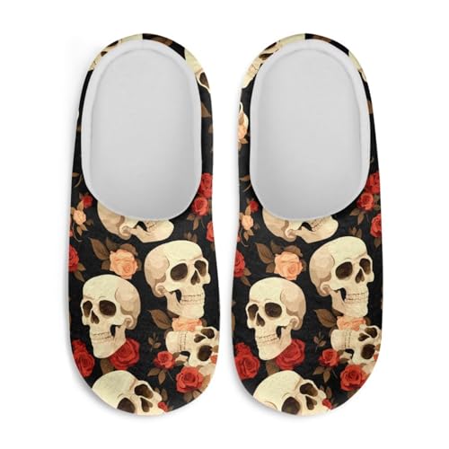 Gothic Skull Plush Slippers Cozy Fuzzy House Flats Warm Indoor Home Bedroom Slipper for Women Men