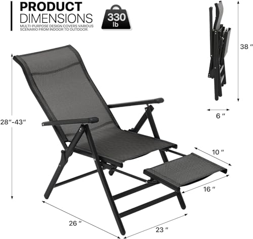 Image of AZOD Folding Camp Chair with Footrest Mesh, Portable Lounge Chair, for Camping Fishing and Other Outdoor Activities (Grey)