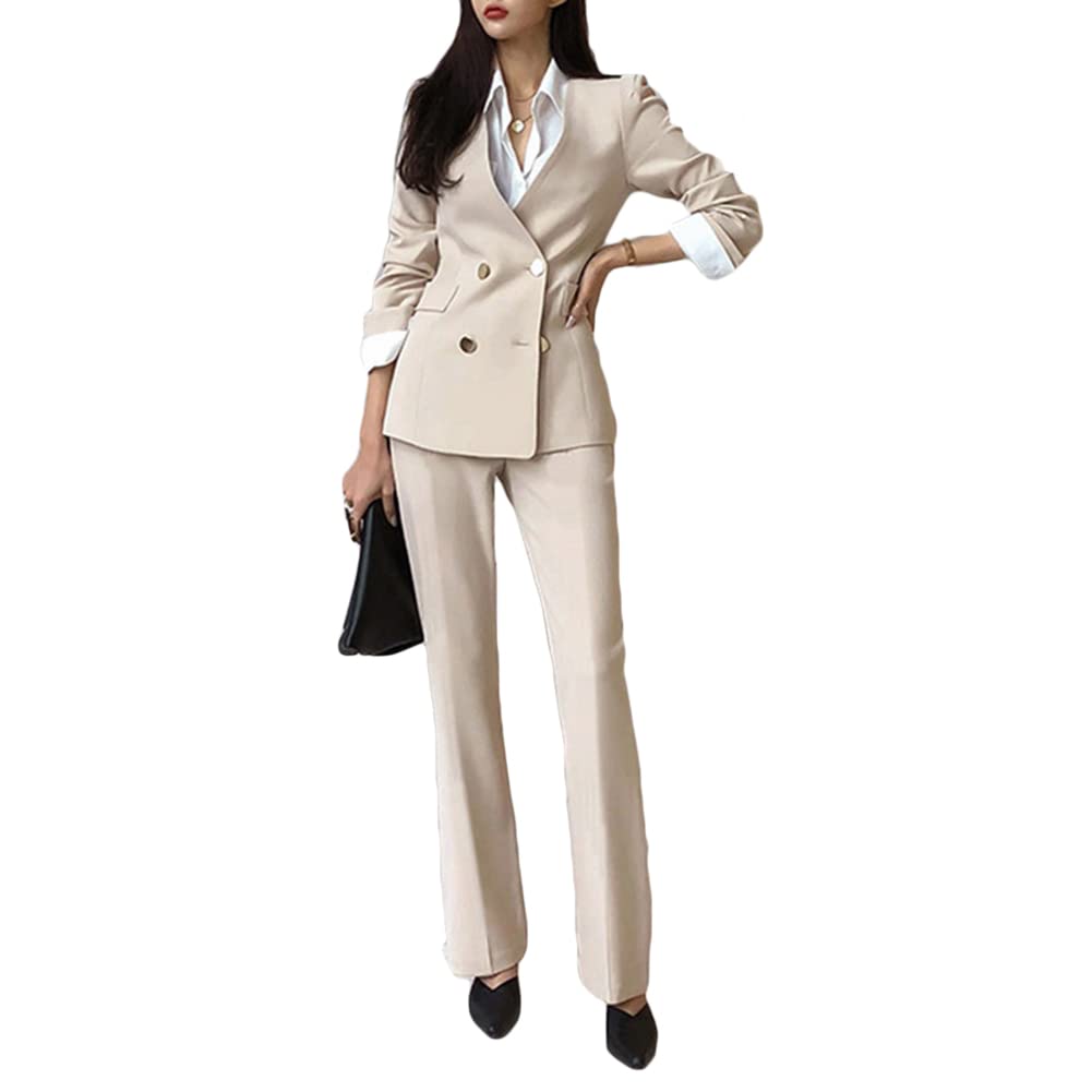 Ensemble Tailleur Jupe Blazer Double Boutonnage Slim - Costume Bureau Femme Élégant Deux Pièces