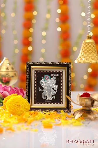 Image of 999 Pure Silver Shrinathji Frame for Home & Office | PremiumSilver | Pooja Room & Wall Decor | Housewarming, Wedding & Festival Gifts | Certificate Included | Size 5.5x5 inch