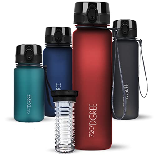 720°DGREE Trinkflasche 1l “uberBottle“ softTouch +Früchtebehälter - BPA-Frei - Schlanke Wasserflasche für Sport, Fitness, Fahrrad, Uni, Outdoor - Tritan Sportflasche Leicht, Stoßfest, Wiederverwendbar