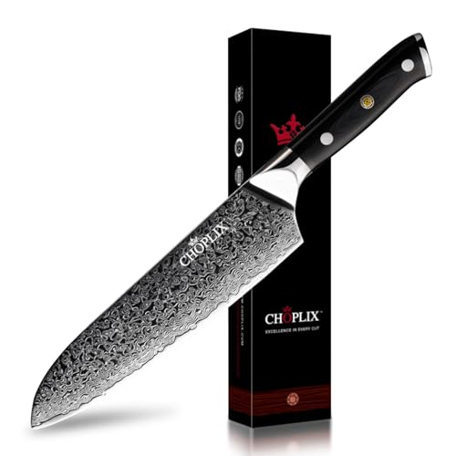 CHOPLIX Midnight Diamond Series 7-Inch Santoku Knife 67-Layer Damascus Steel Blade G10 Handle | Precision Cutting, Ergonomic Design, Exceptional Durability | Protective Sheath & Care Instructions