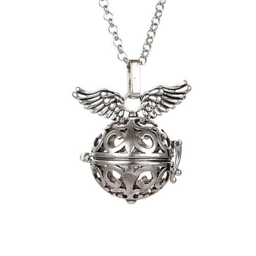Chime Angel Wings Music Ball Caller Locket Necklace Vintage Pregnancy Necklace Aroma Essential Oil Diffuser Women Jewelry-A07