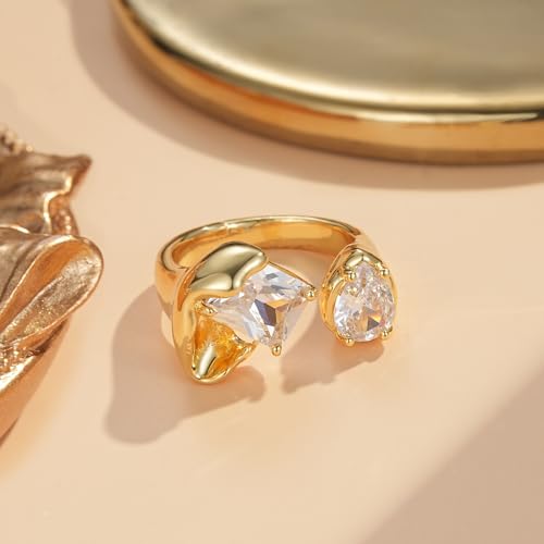 Toi Et Moi Fake Engagement Ring for Women, 3CT Cubic Zirconia 14K Gold Plated Rings with Radiant-Cut Pear-Shaped, Statement Promise Ring4