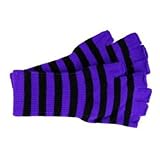 Fingerless Gloves - Comes in several colors! (Black/Purple Stripes)