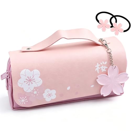 Image of Kawaii Cherry Blossom Pencil Bag Pink Sweet Pencil Case Large Capacity Stationery Pouch School Supplies Makeup Bag