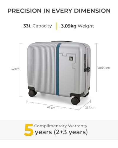Image of EUME Overnighter 16 inch Luggage Trolley for Travel, Cabin Bag | Trolley Bag Small for Luggage | with Laptop Sleeve | 100% German Bayer Polycarbonate - Chrome Silver