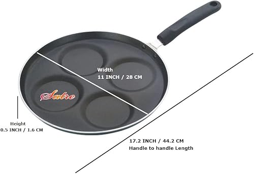 Miniatura 3 de Satre Online and Marketing Aluminio antiadherente 4 cavidades AppamUttapam MakerDosa Pan con mango lateral redondo (negro)